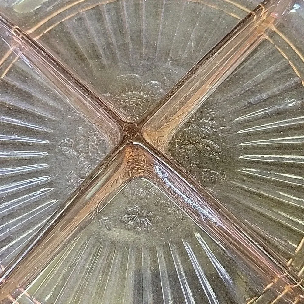 Mayfair Open‎ Rose Pink Depression Glass Divided Bowl 2-Handled 10”